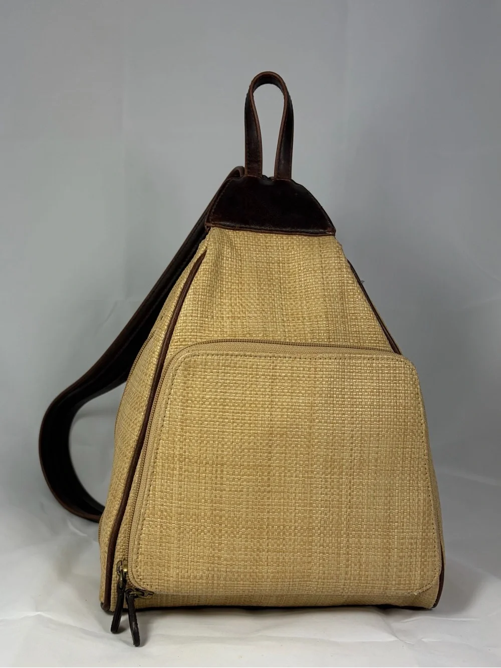 Villager Tan Woven Sling Backpack/crossbody
